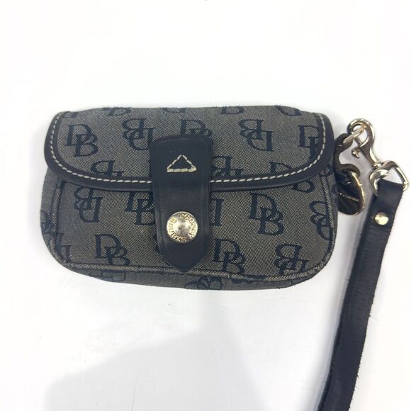Authentic Dooney & Bourke Signature Blue and Grey Fabric Wristlet Wallet - Picture 1 of 15